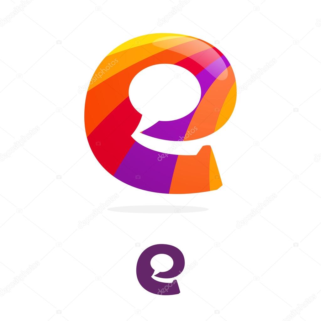 E  letter logo, speech bubble space volume vector icon