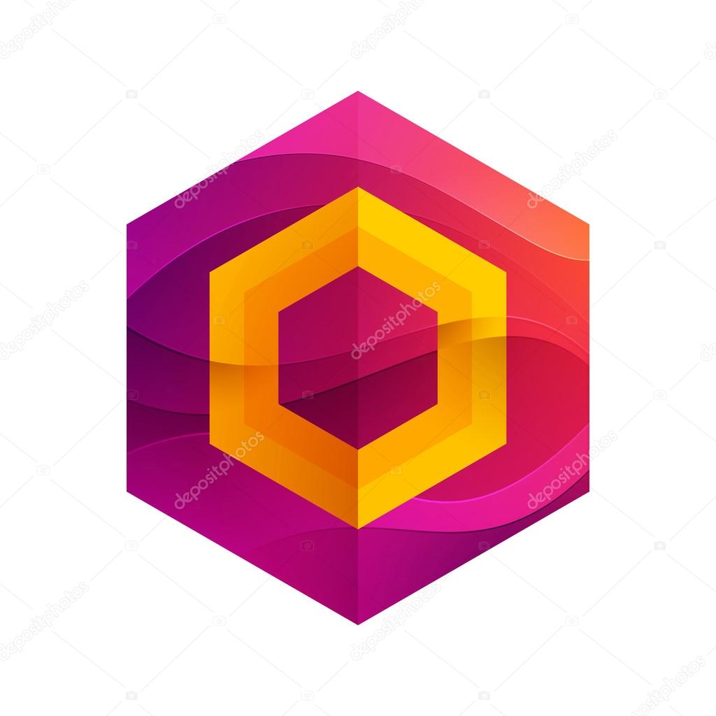 O letter mist or waves hexagon volume logo, vector design template elements