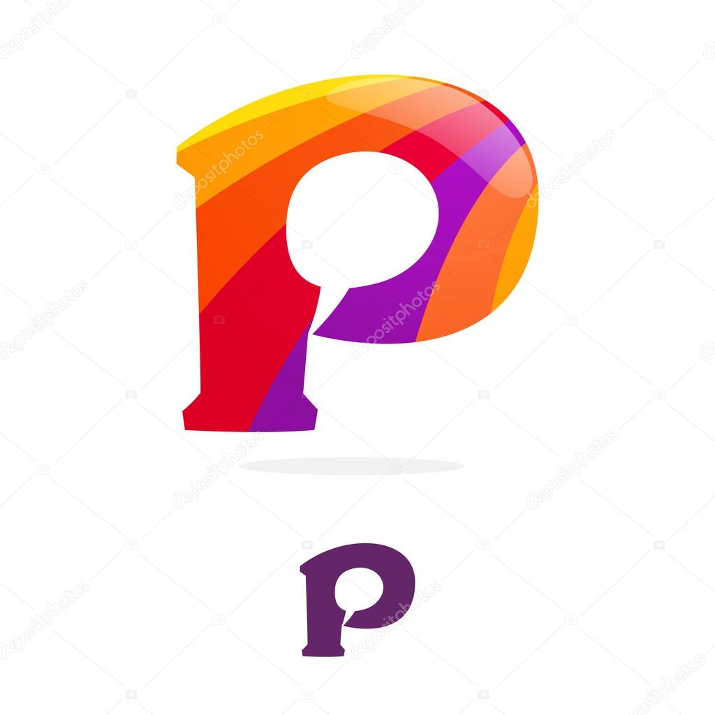 P  letter logo, speech bubble space volume vector icon