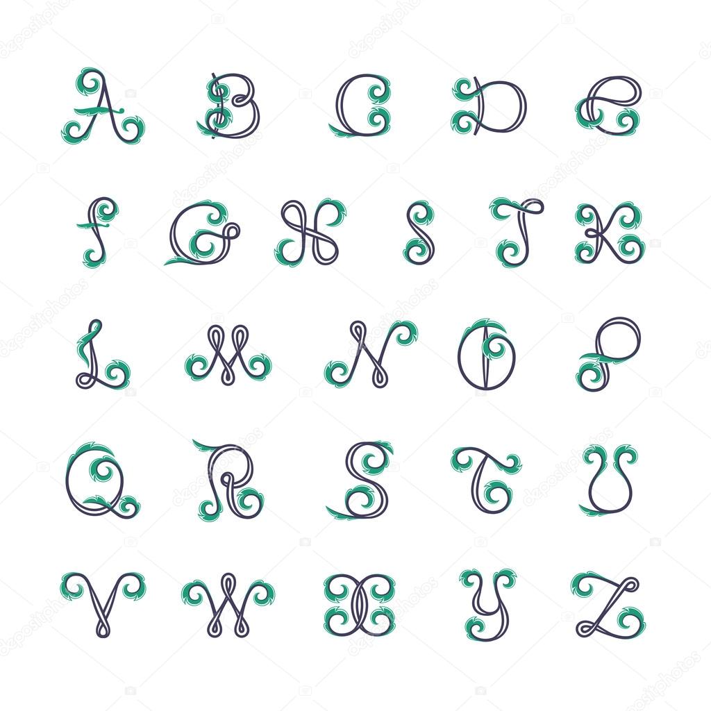 English alphabet letters in floral vintage style. Font style, vector design template elements. This letters can be used as trademark or a print on fabric.
