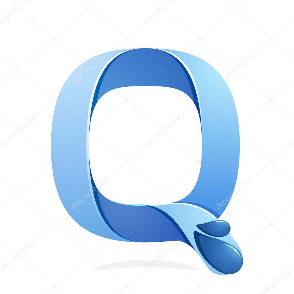 Q letter with water waves and blue drops. Eco logo. Vector design template elements for your ecology application or company branding