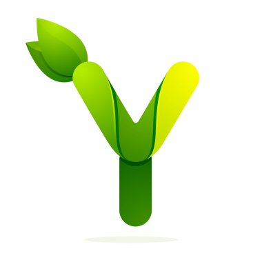Y letter with green leaves