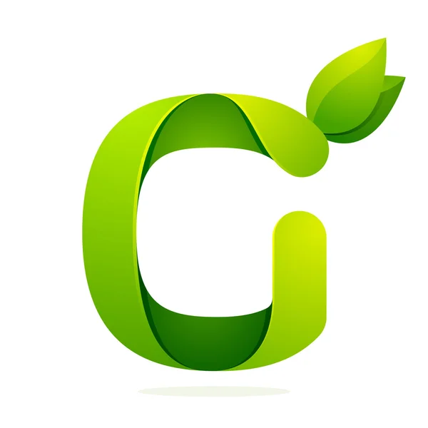 G letter with green leaves — Stock Vector