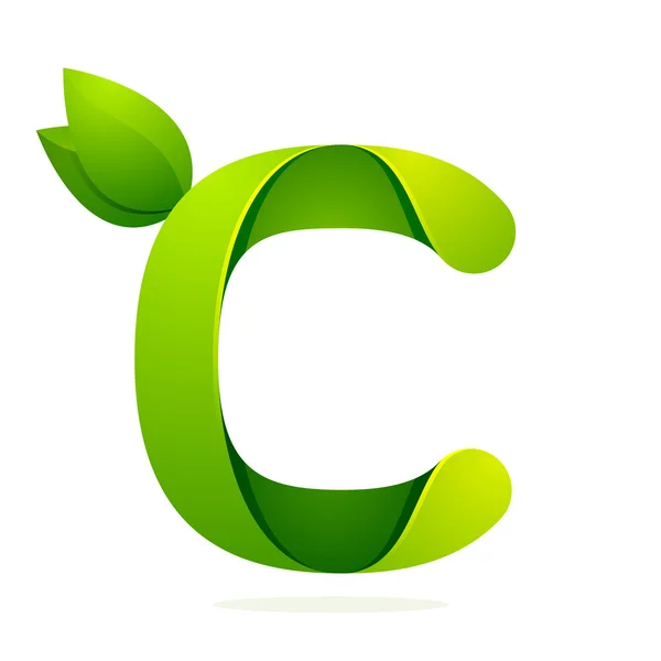 C letter with green leaves — Stock Vector