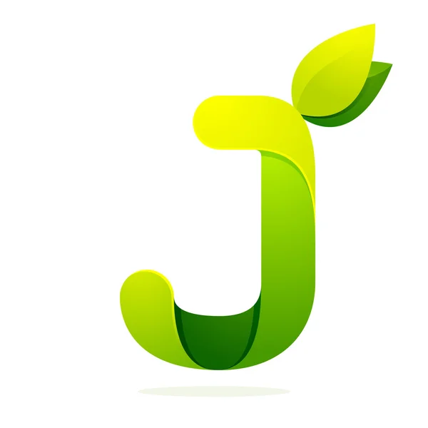 J letter with green leaves — Stock Vector