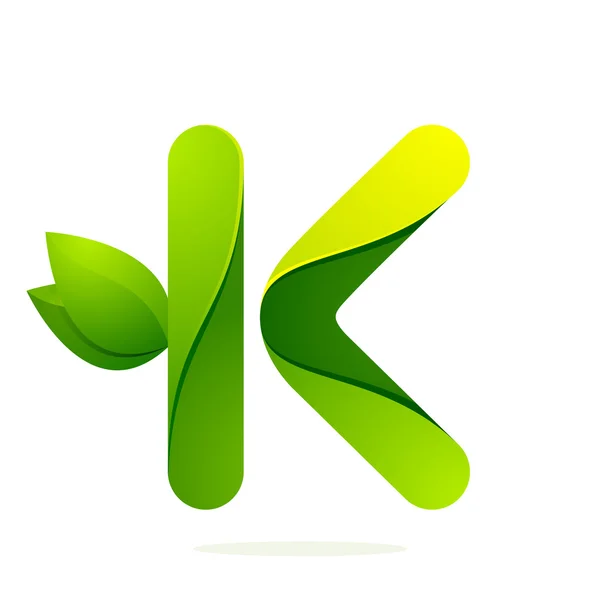 Huruf K dengan daun hijau - Stok Vektor