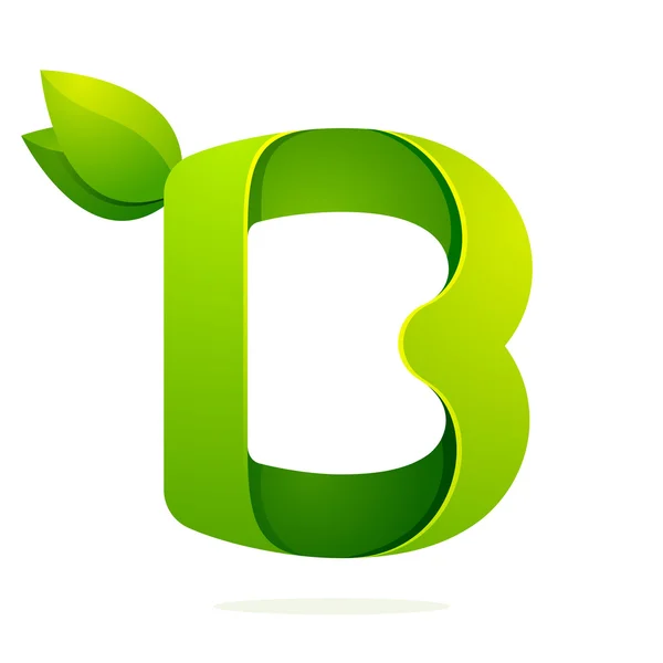 B letter with green leaves — Stock Vector