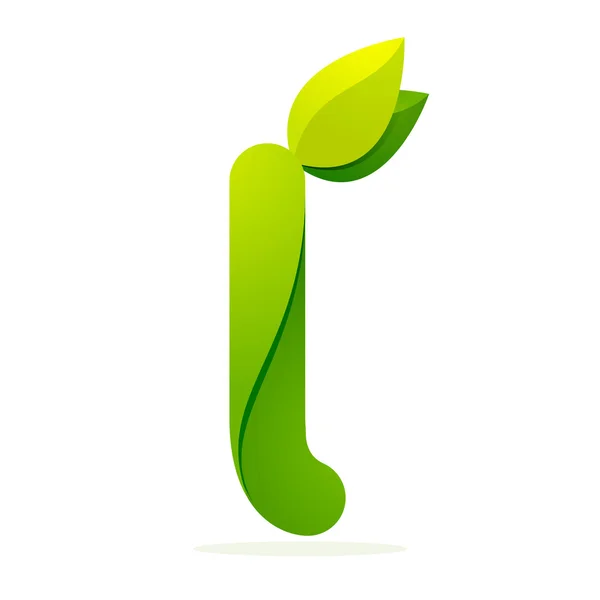 I-Brief mit grünen Blättern — Stockvektor