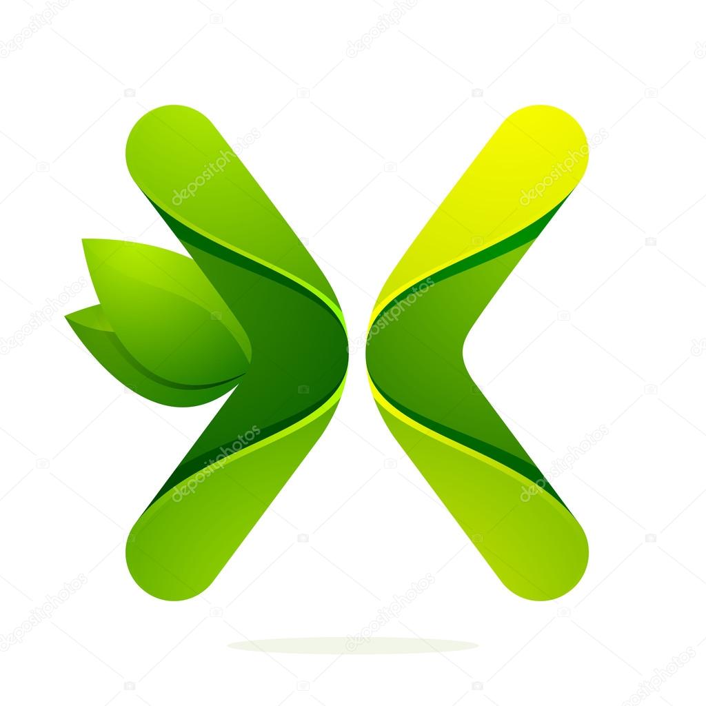 X letter with green leaves eco logo, volume icon. Vector design template elements an icon for your ecology application or company