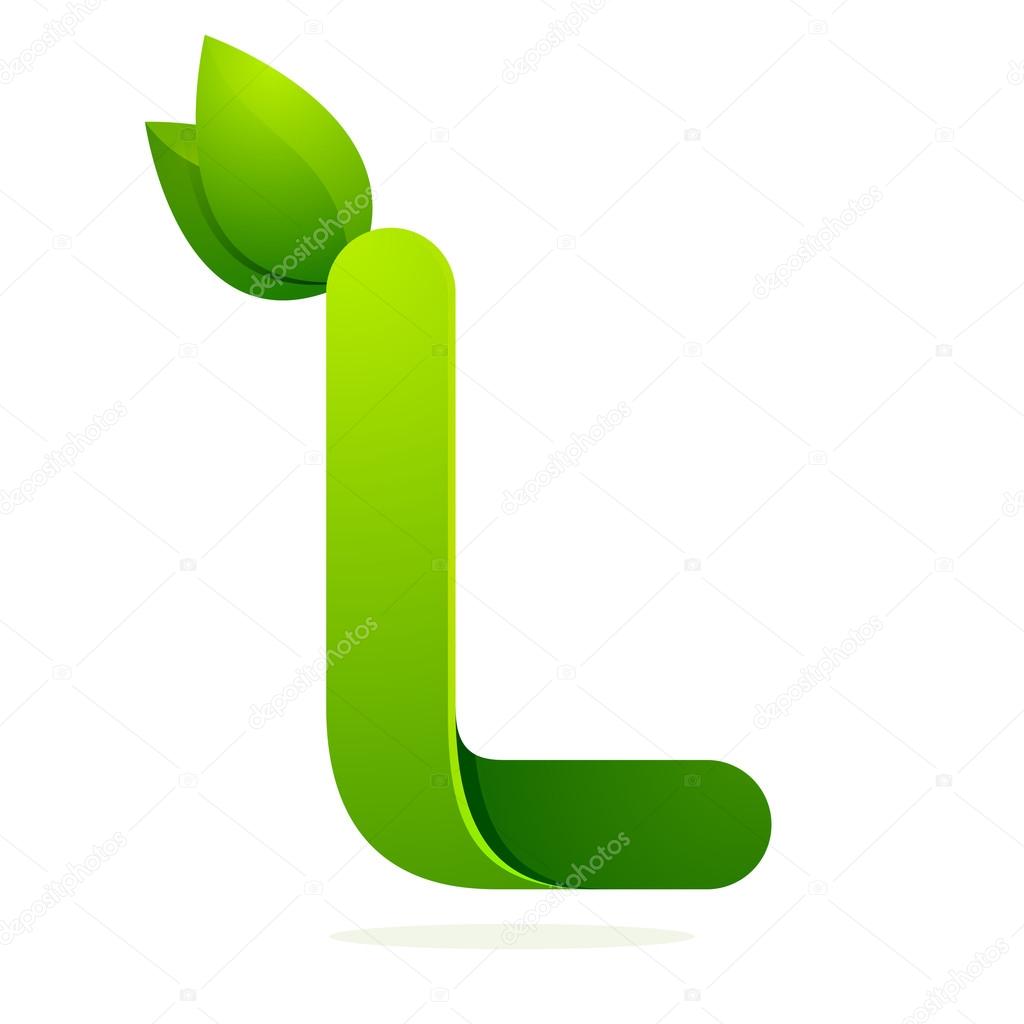 L letter with green leaves eco logo, volume icon. Vector design template elements an icon for your ecology application or company
