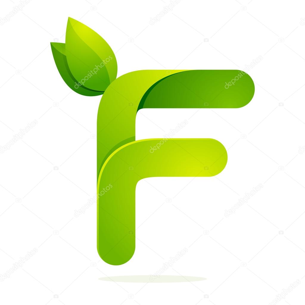 F letter with green leaves eco logo, volume icon. Vector design template elements an icon for your ecology application or company