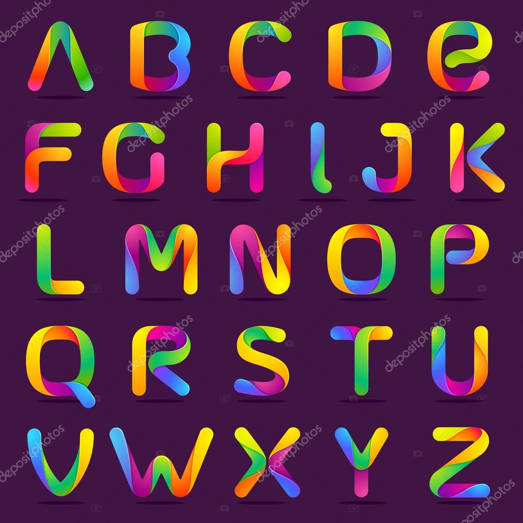 Fun English alphabet one line colorful letters set. Font style, vector design template elements for your application or company.
