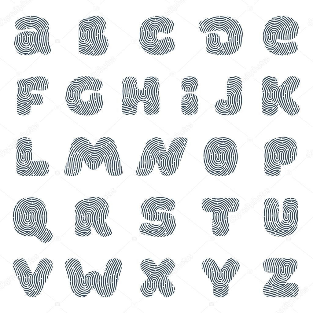 Line fingerprint english alphabet letters set.