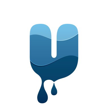 U letter logo with blue water and drops. clipart