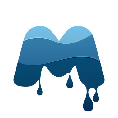M letter logo with blue water and drops. clipart