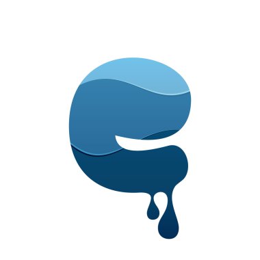 E letter logo with blue water and drops. clipart