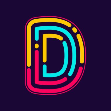 D letter logo with neon lines