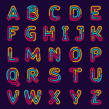 Neon lines alphabet letters set.