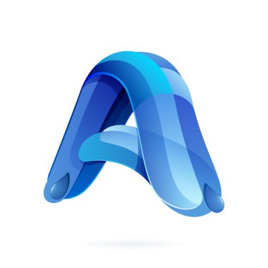 Letter A with blue water splash and drops.