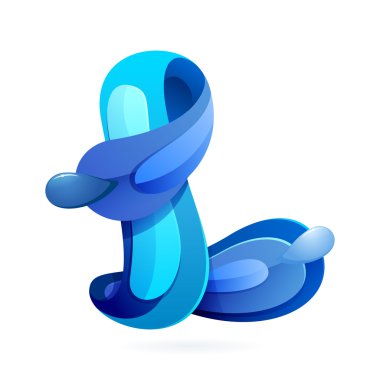 L letter with blue water splash and drops.