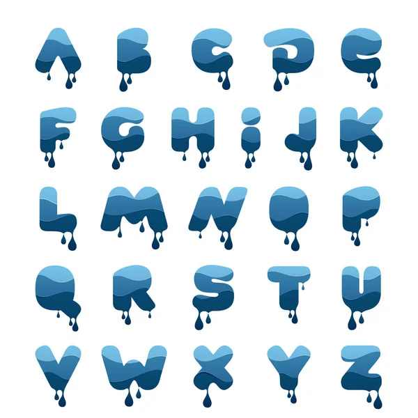 Alphabet mit blauem Wasser und Tropfen. — Stockvektor