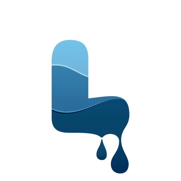 Logotipo de letra L con agua azul y gotas . — Vector de stock