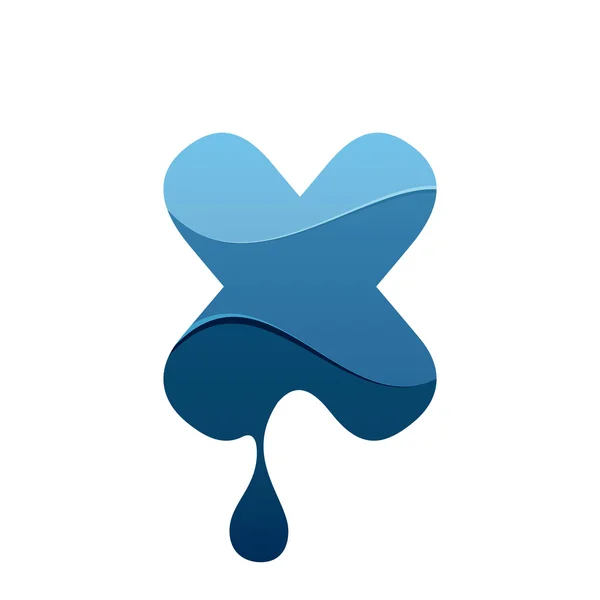 X letter logo with blue water and drops. — Stock Vector