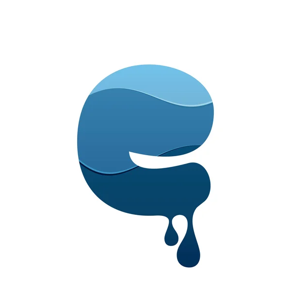 E letter logo mit blauem Wasser und Tropfen. — Stockvektor