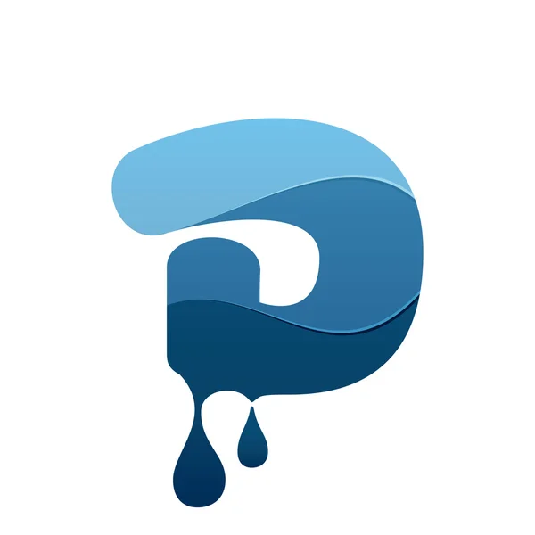 D brev logotyp med blått vatten och droppar. — Stock vektor