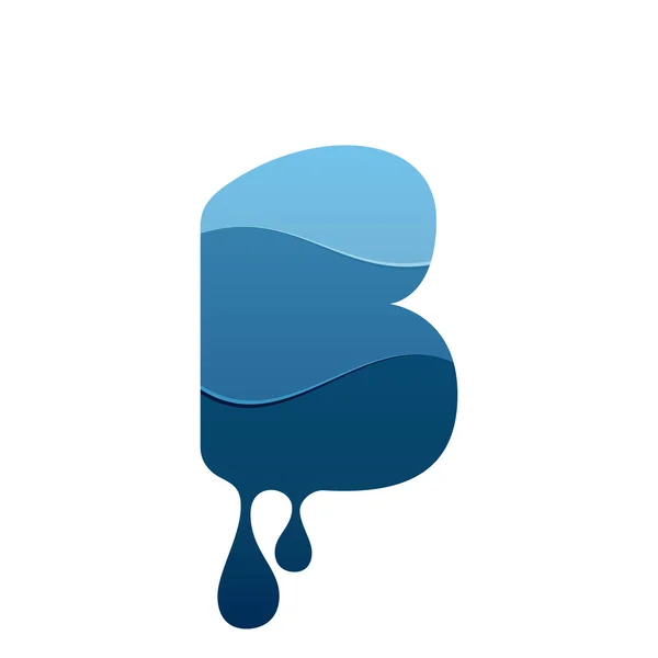 Logotipo de letra B con agua azul y gotas . — Vector de stock