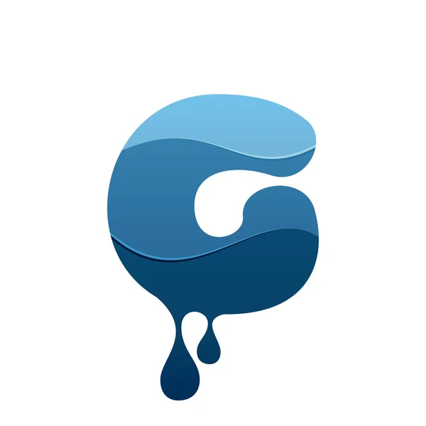 Logotipo de letra G con agua azul y gotas . — Vector de stock