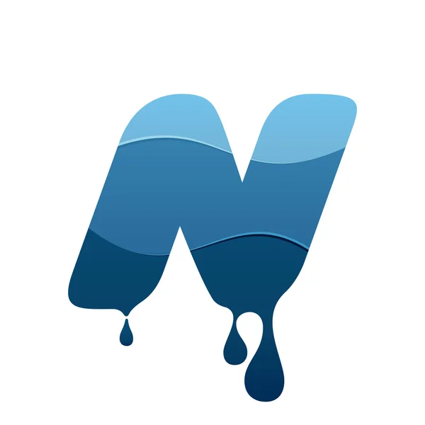 N letter logo with blue water and drops. — Stock Vector