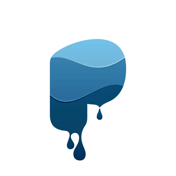 P brief logo met blauwe water en druppels. — Stockvector