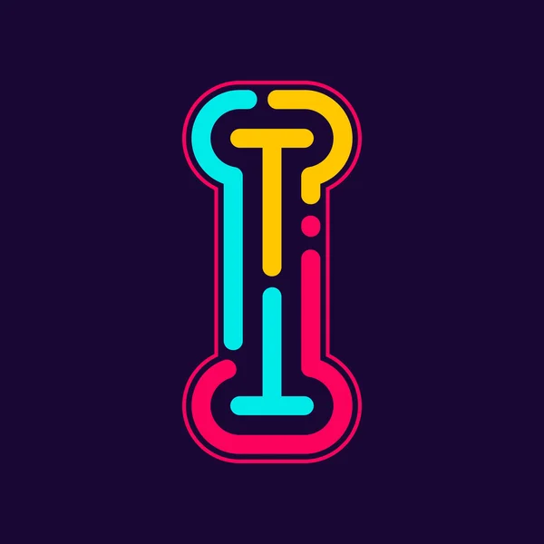 I letter logo with neon lines — ストックベクタ