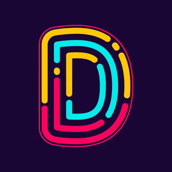 D letter logo with neon lines — 스톡 벡터