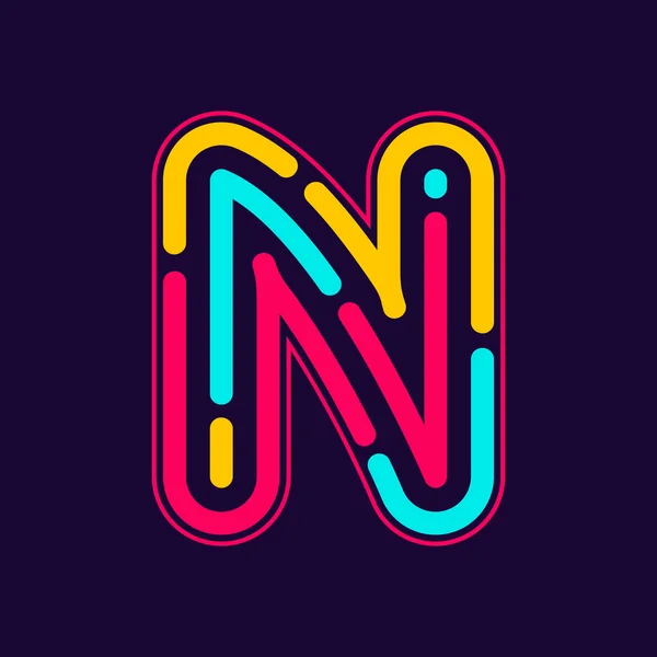 Logotipo de letra N con líneas de neón — Vector de stock