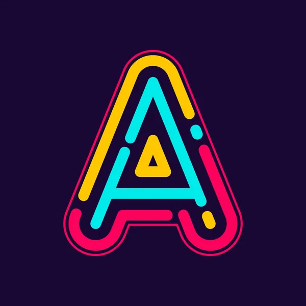 Letter A logo with neon lines — 스톡 벡터