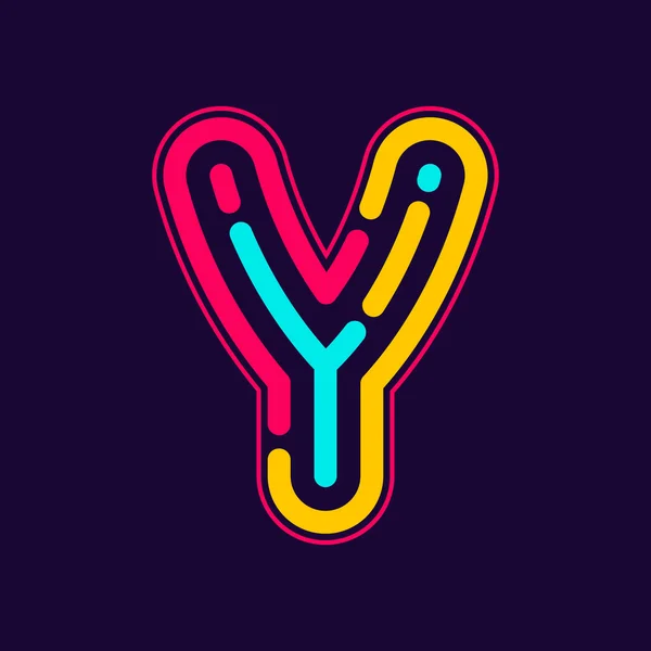 Y letter logo with neon lines — 图库矢量图片