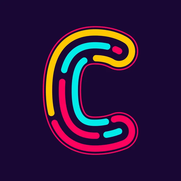 C letter logo with neon lines — 스톡 벡터