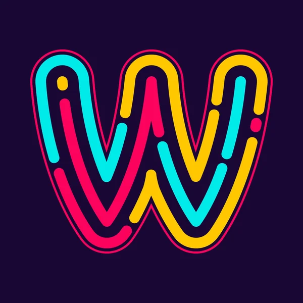 W letter logo with neon lines — ストックベクタ