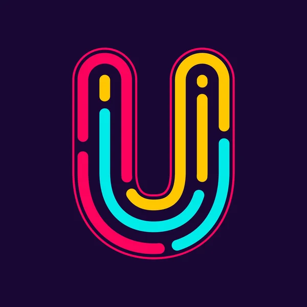 U letter logo with neon lines — 스톡 벡터