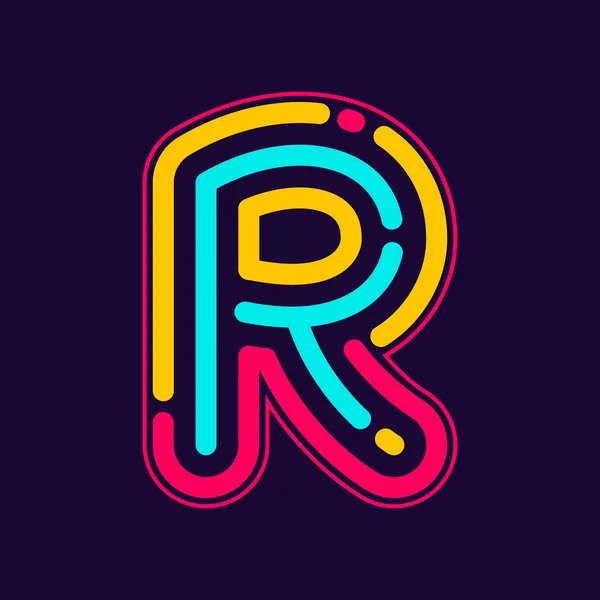 R letter logo with neon lines — ストックベクタ