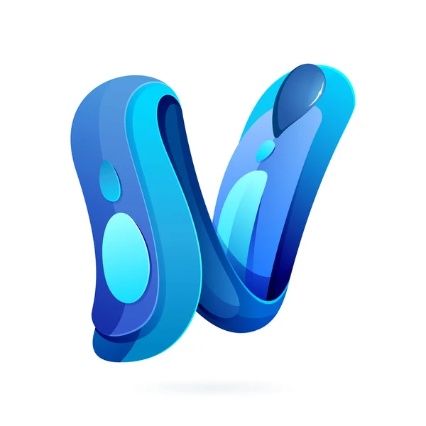 N letter with blue water splash and drops. — Stockvector