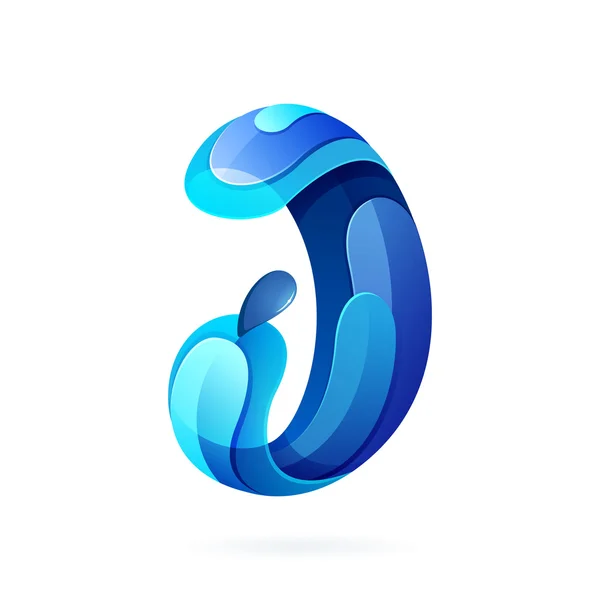 J letter with blue water splash and drops. — 图库矢量图片