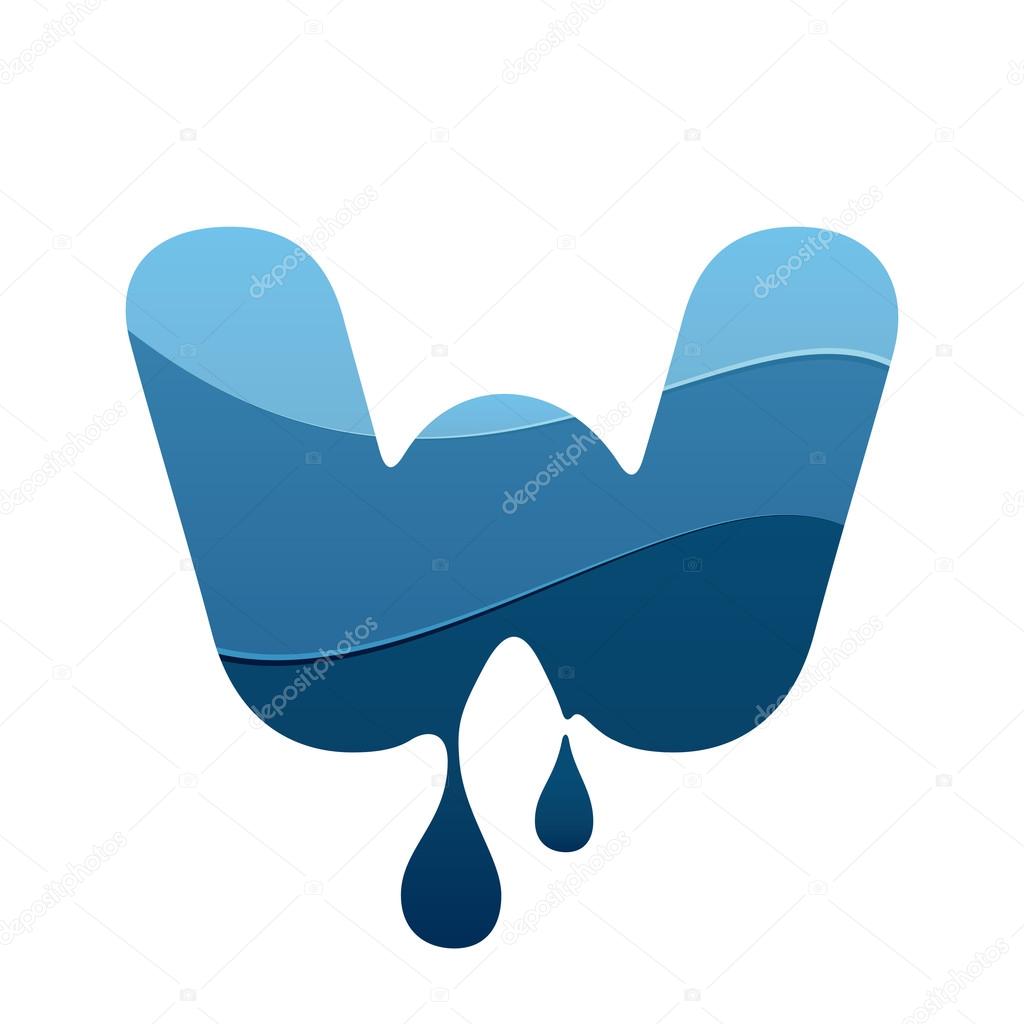 W letter logo with blue water and drops. Chemical and oil industries. Vector design template elements for your application or corporate identity.
