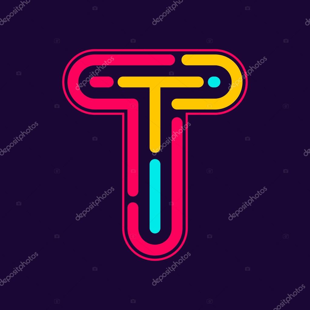 T letter logo with neon lines Creative vector design template elements for your application or corporate identity.