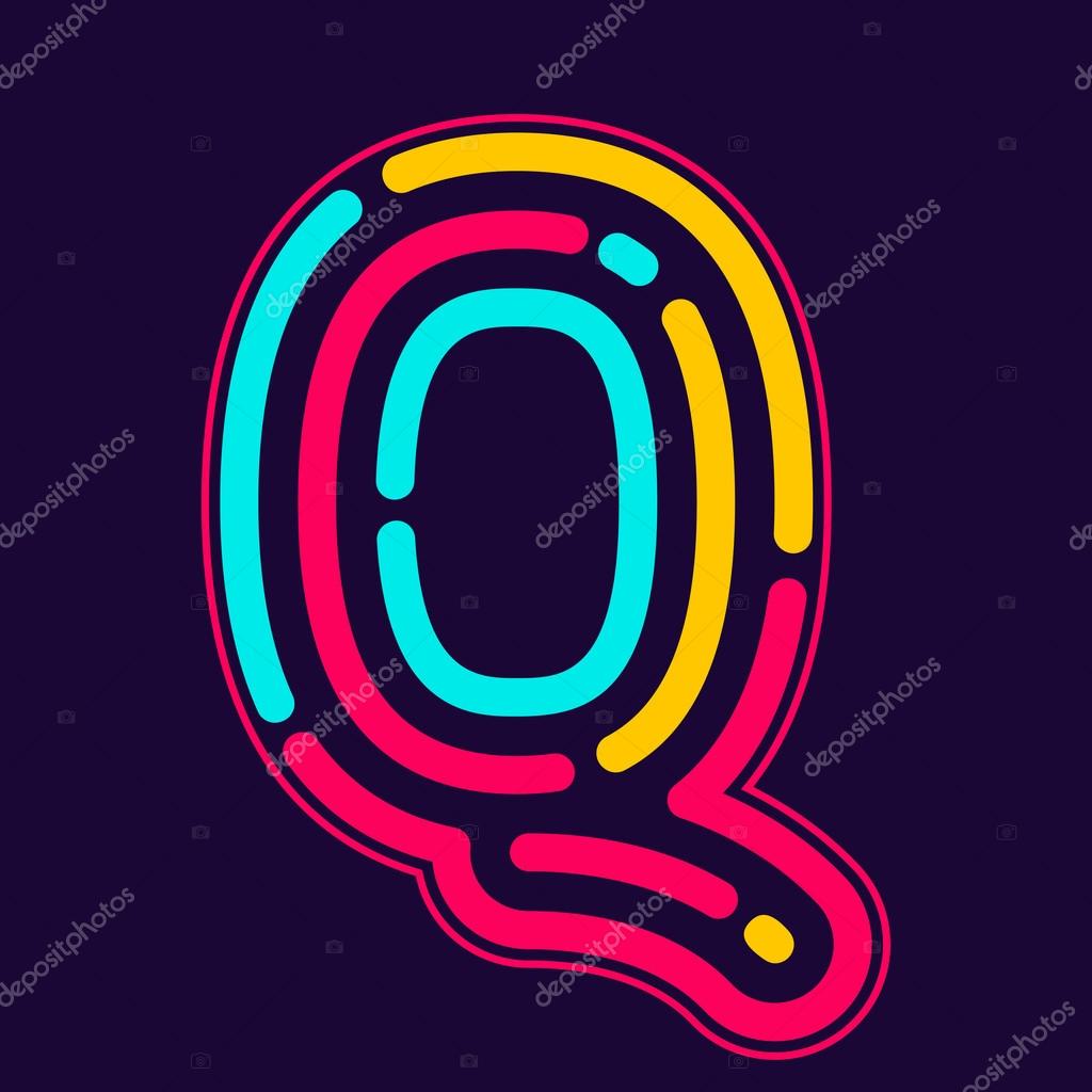 Q letter logo with neon lines or finger print. Creative vector design template elements for your application or corporate identity.