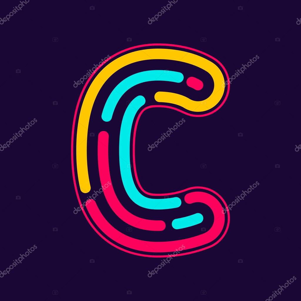 C letter logo with neon lines or finger print. Creative vector design template elements for your application or corporate identity.