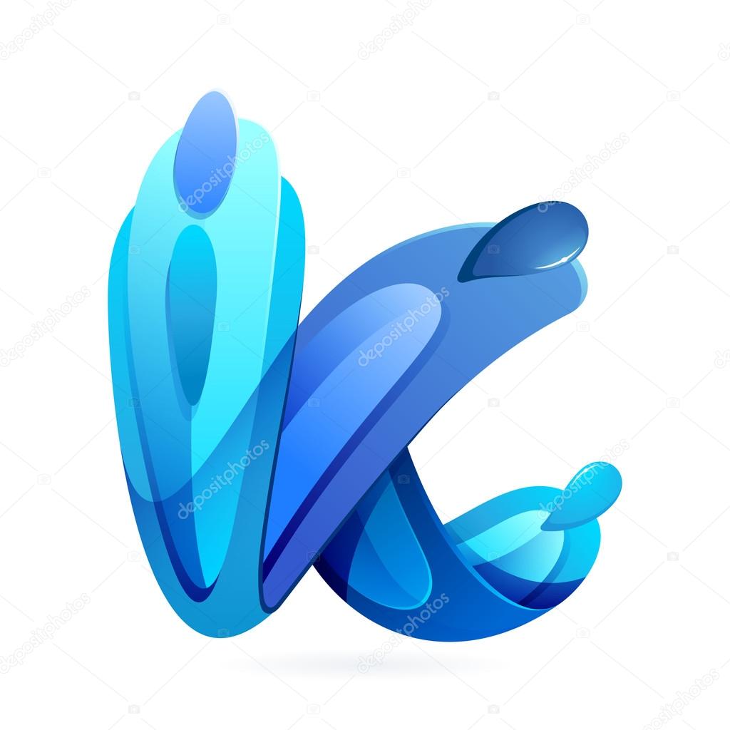 K letter with blue water splash and drops. ⬇ Vector Image by © kaer