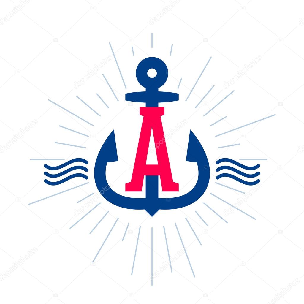 Anchor and rope vintage A letter label, logo, icon design template element.
